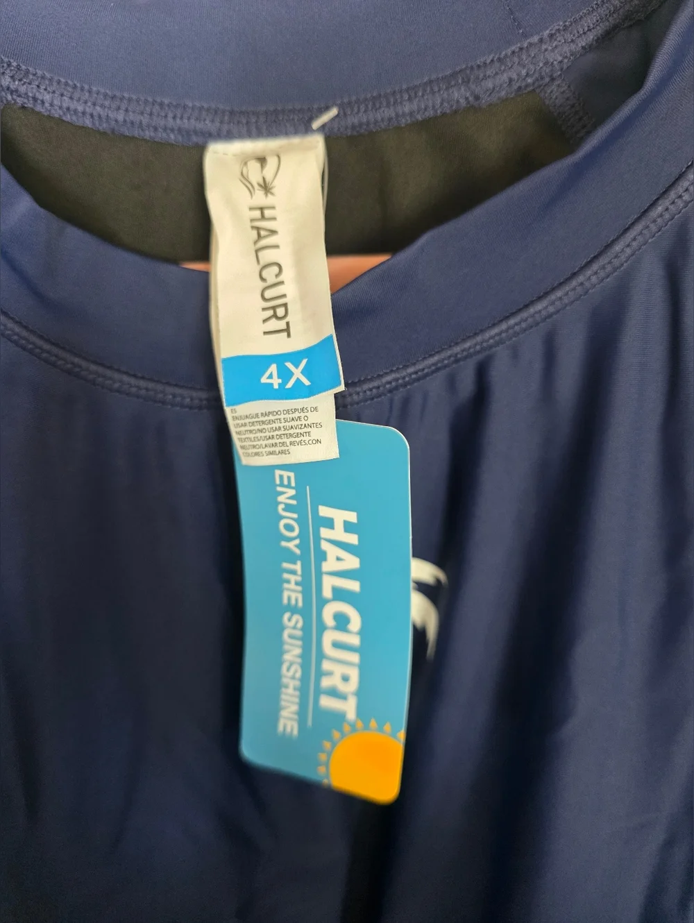 Halcurt Navy & Aqua Long Sleeve Swim Top with Palm Logo 4x - Picture 6 of 8